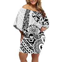 Hawaii Off Shoulder Short Dress with Polynesian Turtle - Wonder Print Shop