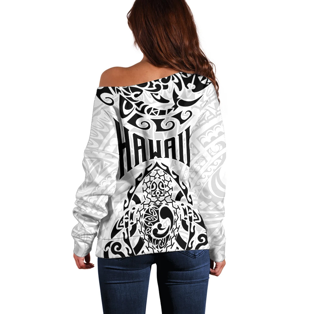 Hawaii Off Shoulder Sweater with Polynesian Turtle - Wonder Print Shop