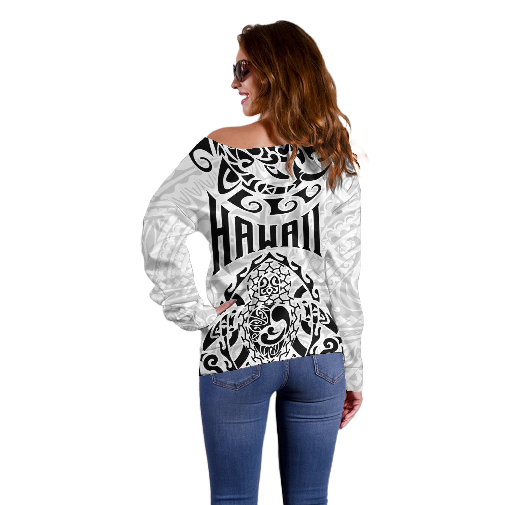 Hawaii Off Shoulder Sweater with Polynesian Turtle - Wonder Print Shop