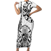 Hawaii Short Sleeve Bodycon Dress with Polynesian Turtle - Wonder Print Shop