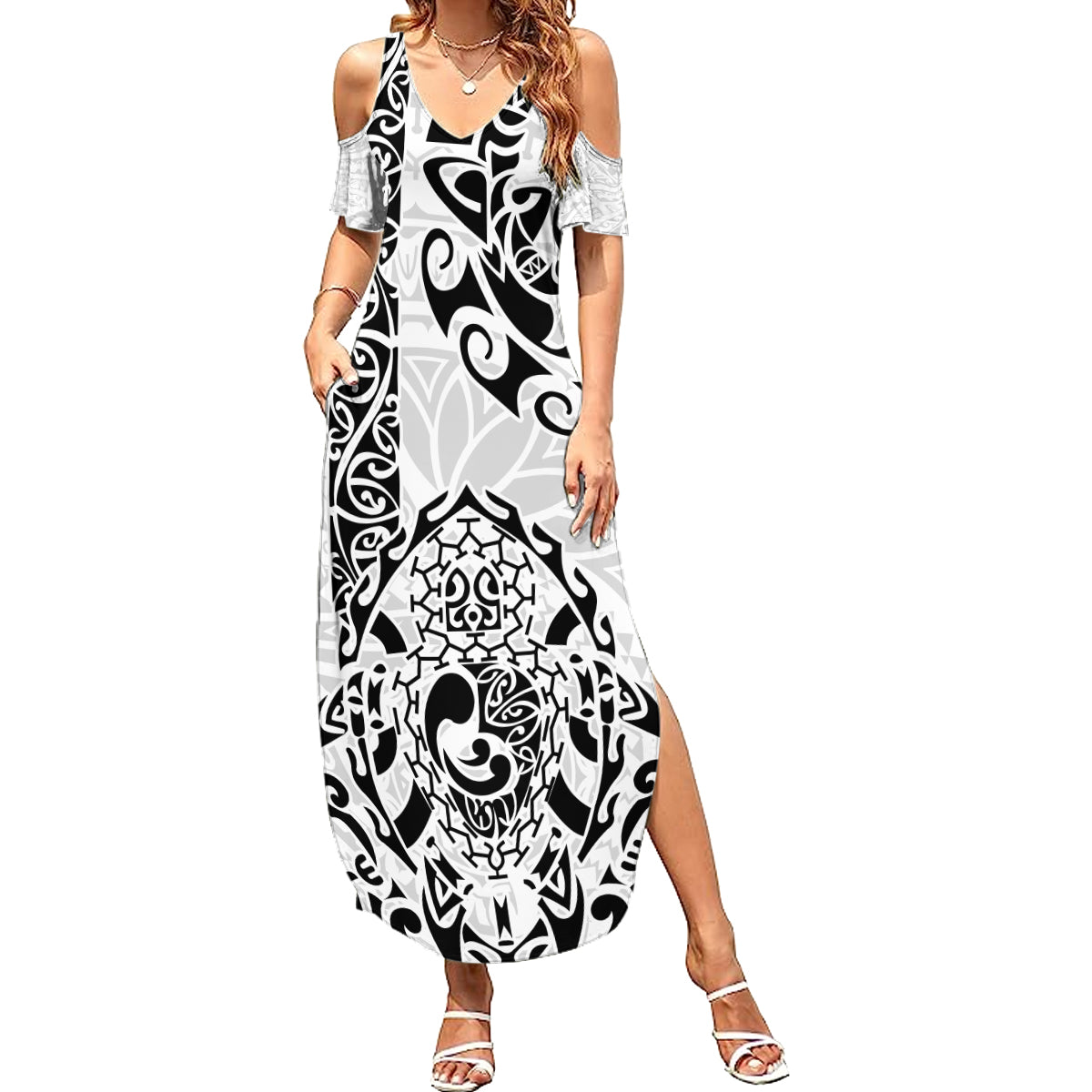 Hawaii Summer Maxi Dress with Polynesian Turtle - Wonder Print Shop