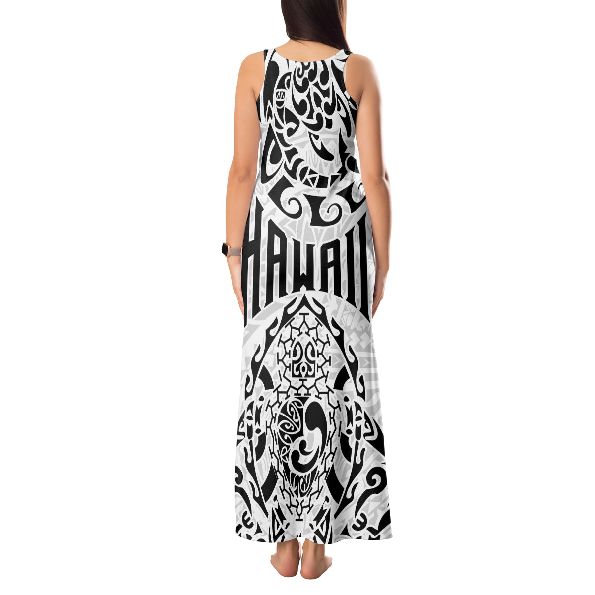 Hawaii Tank Maxi Dress with Polynesian Turtle - Wonder Print Shop