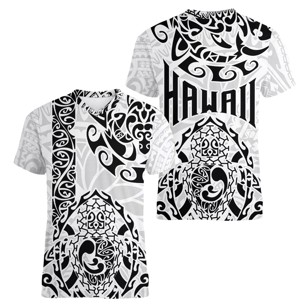 Hawaii Women V Neck T Shirt with Polynesian Turtle - Wonder Print Shop