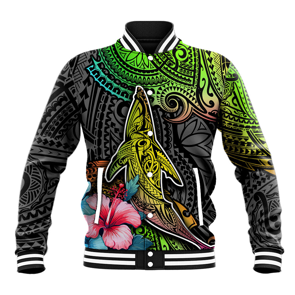 Polynesian Baseball Jacket Whales and Compass Gradient Pattern - Wonder Print Shop