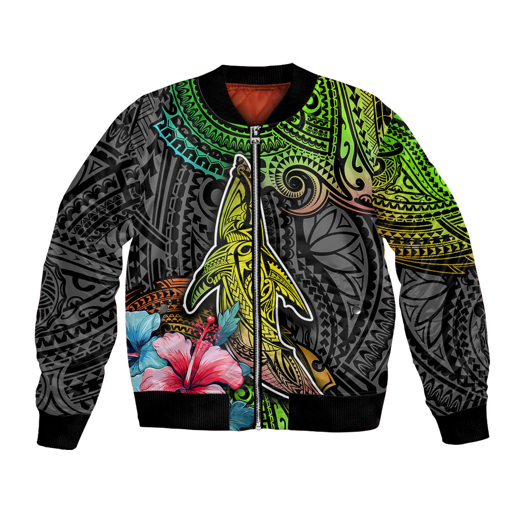 Polynesian Bomber Jacket Whales and Compass Gradient Pattern - Wonder Print Shop