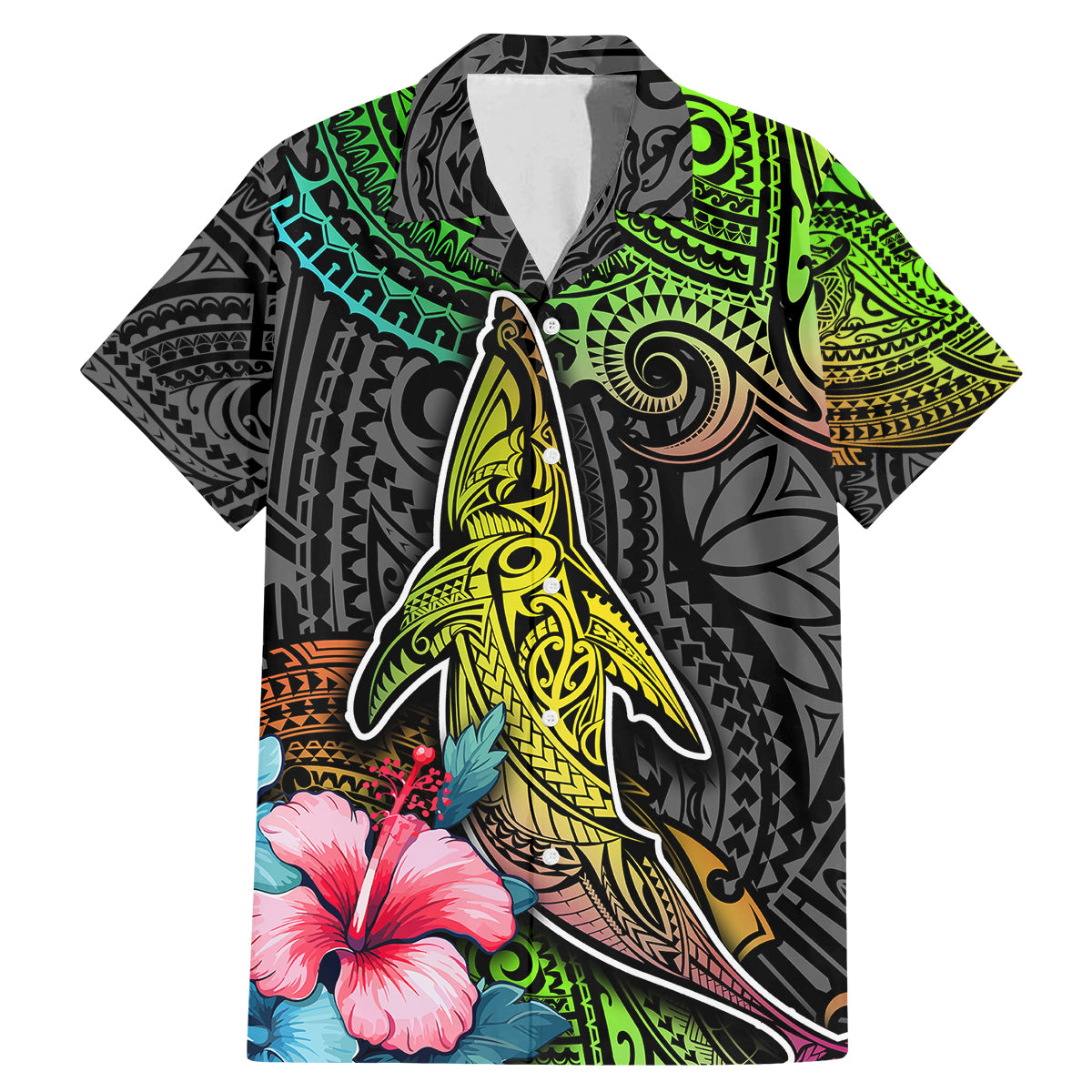 Polynesian Family Matching Mermaid Dress and Hawaiian Shirt Whales and Compass Gradient Pattern - Wonder Print Shop