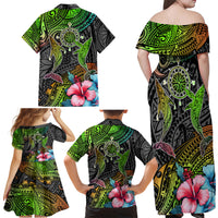 Polynesian Family Matching Off Shoulder Maxi Dress and Hawaiian Shirt Whales and Compass Gradient Pattern - Wonder Print Shop