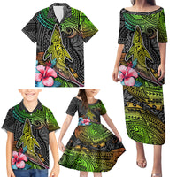 Polynesian Family Matching Puletasi Dress and Hawaiian Shirt Whales and Compass Gradient Pattern - Wonder Print Shop