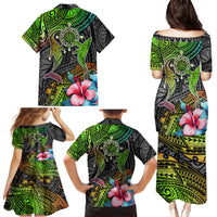 Polynesian Family Matching Puletasi Dress and Hawaiian Shirt Whales and Compass Gradient Pattern - Wonder Print Shop