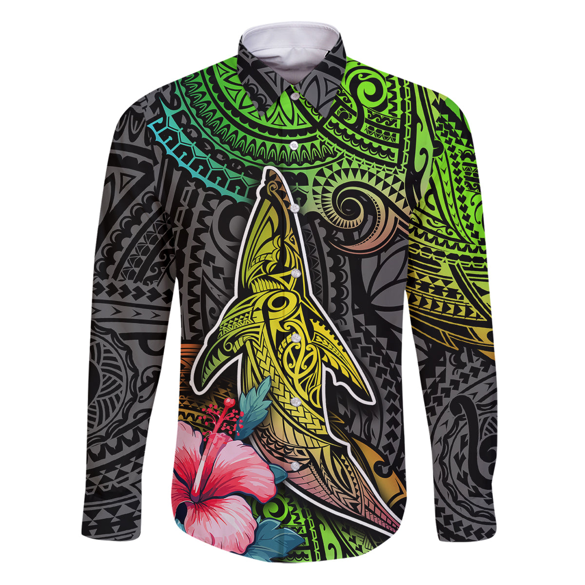 Polynesian Family Matching Puletasi Dress and Hawaiian Shirt Whales and Compass Gradient Pattern - Wonder Print Shop