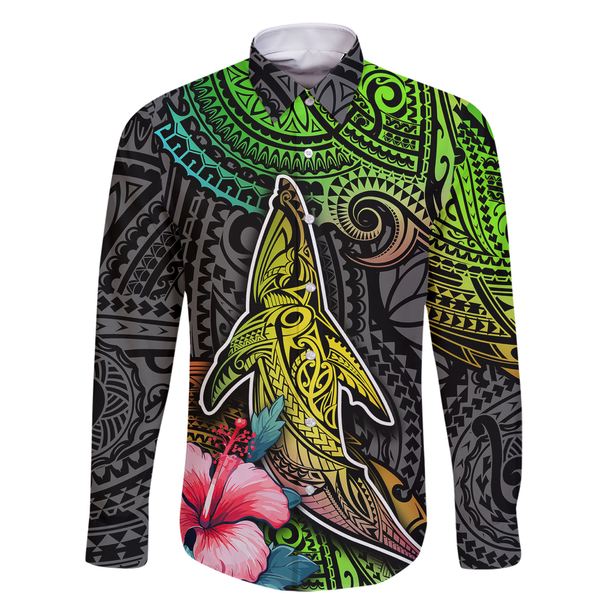 Polynesian Family Matching Short Sleeve Bodycon Dress and Hawaiian Shirt Whales and Compass Gradient Pattern - Wonder Print Shop