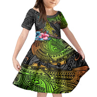 Polynesian Family Matching Summer Maxi Dress and Hawaiian Shirt Whales and Compass Gradient Pattern - Wonder Print Shop