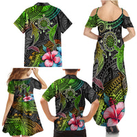 Polynesian Family Matching Summer Maxi Dress and Hawaiian Shirt Whales and Compass Gradient Pattern - Wonder Print Shop