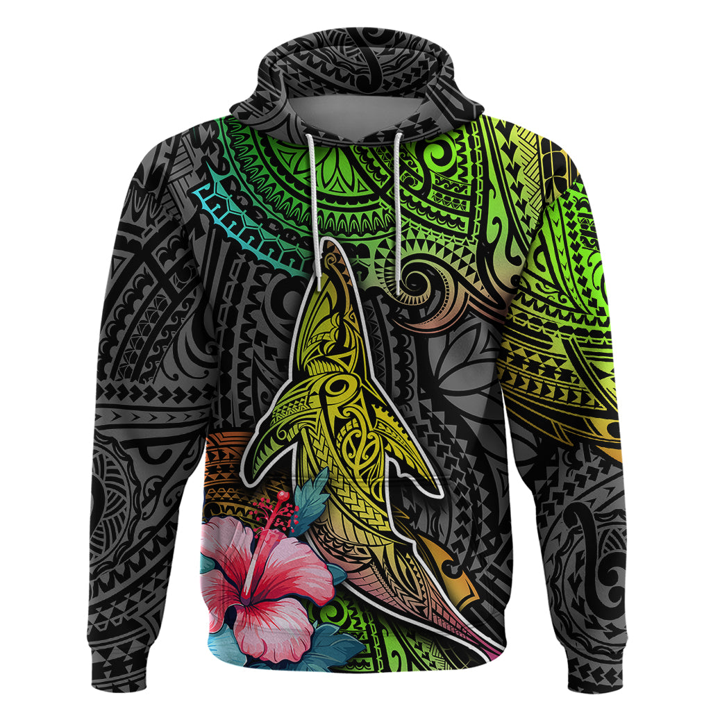 Polynesian Hoodie Whales and Compass Gradient Pattern - Wonder Print Shop