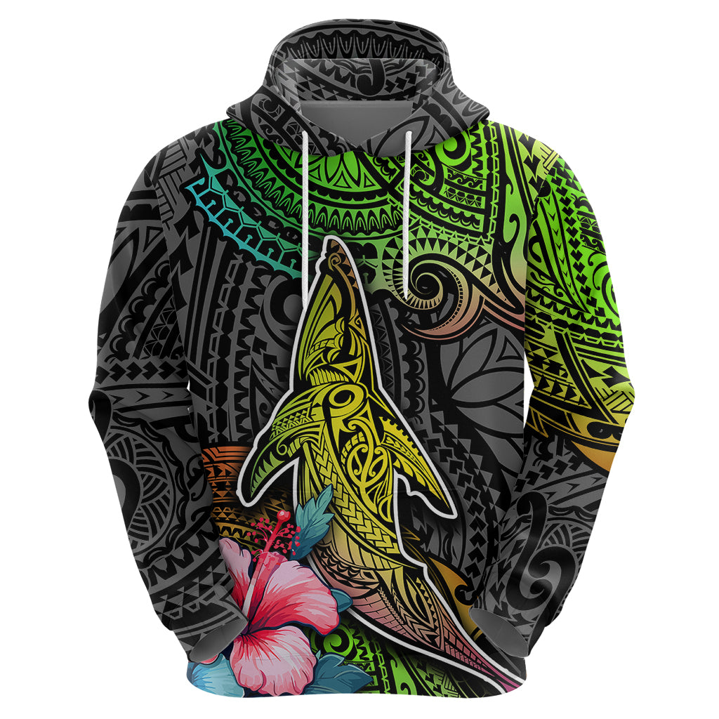 Polynesian Hoodie Whales and Compass Gradient Pattern - Wonder Print Shop