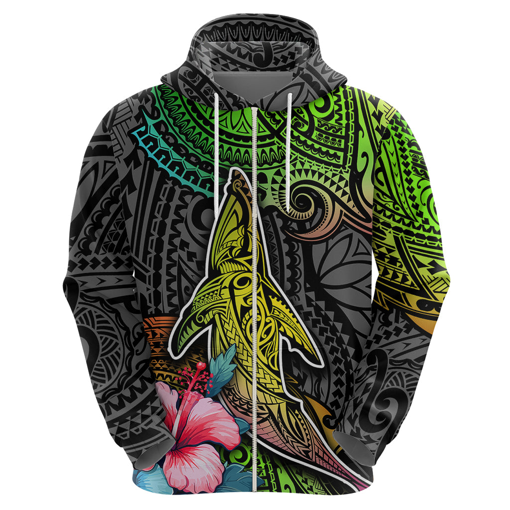 Polynesian Hoodie Whales and Compass Gradient Pattern - Wonder Print Shop