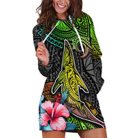 Polynesian Hoodie Dress Whales and Compass Gradient Pattern - Wonder Print Shop