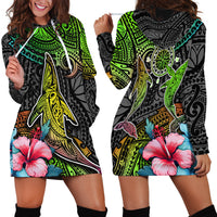 Polynesian Hoodie Dress Whales and Compass Gradient Pattern - Wonder Print Shop