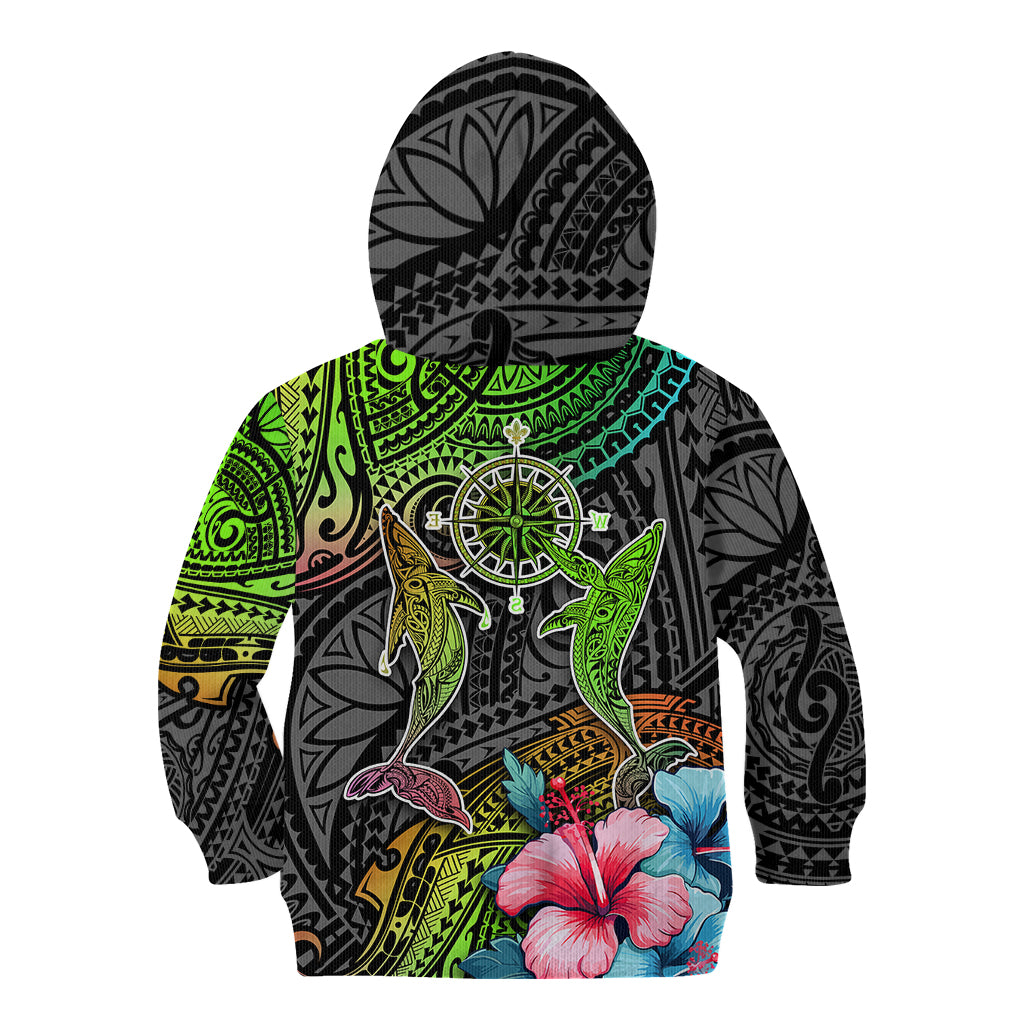 Polynesian Kid Hoodie Whales and Compass Gradient Pattern - Wonder Print Shop