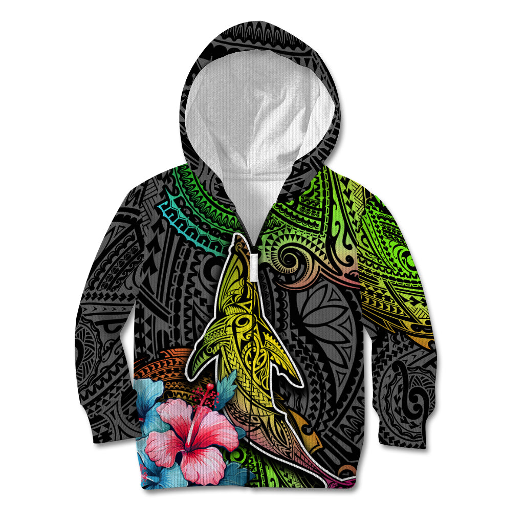 Polynesian Kid Hoodie Whales and Compass Gradient Pattern - Wonder Print Shop