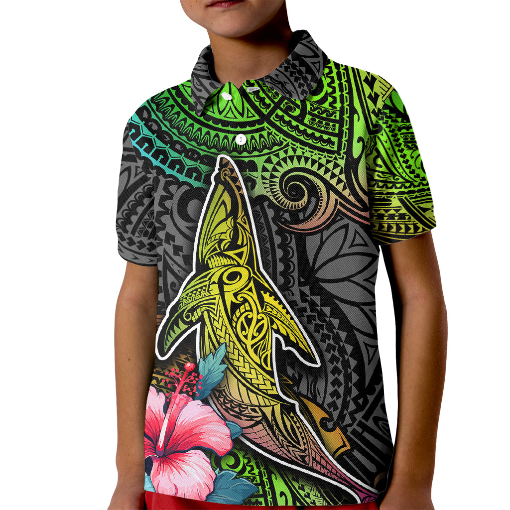 Polynesian Kid Polo Shirt Whales and Compass Gradient Pattern - Wonder Print Shop