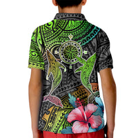 Polynesian Kid Polo Shirt Whales and Compass Gradient Pattern - Wonder Print Shop