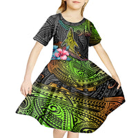 Polynesian Kid Short Sleeve Dress Whales and Compass Gradient Pattern - Wonder Print Shop