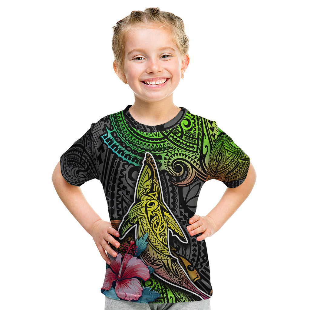 Polynesian Kid T Shirt Whales and Compass Gradient Pattern - Wonder Print Shop