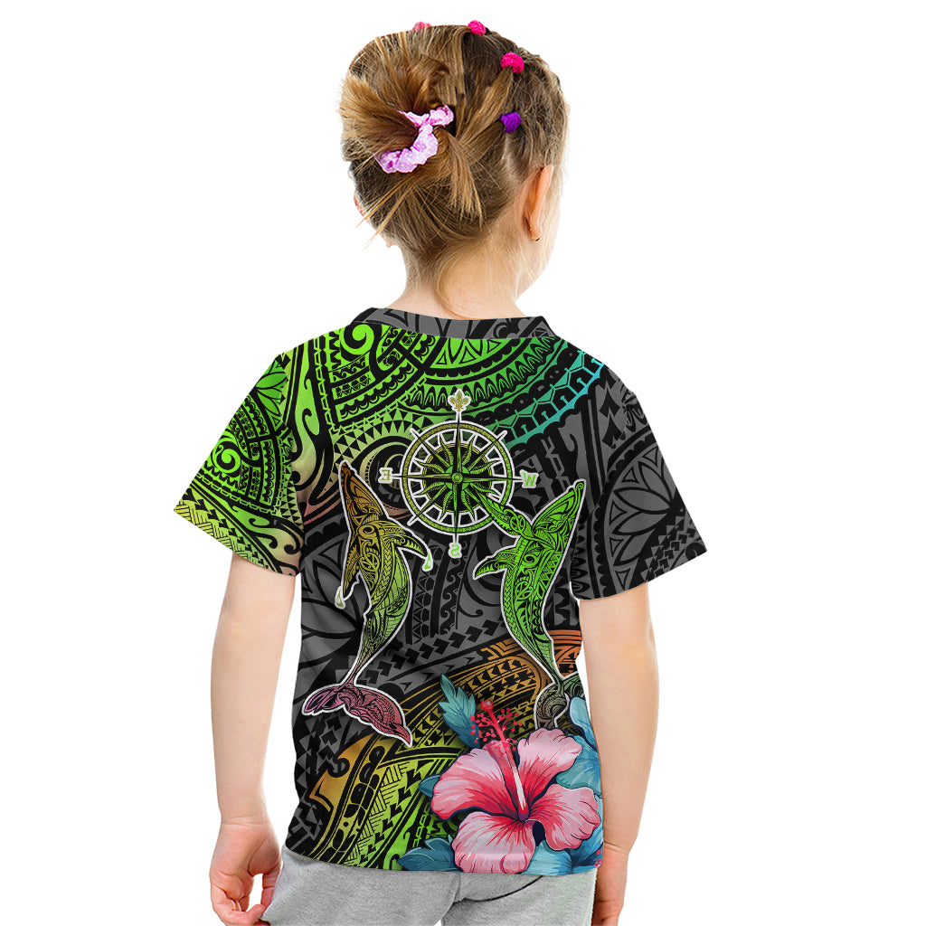 Polynesian Kid T Shirt Whales and Compass Gradient Pattern - Wonder Print Shop