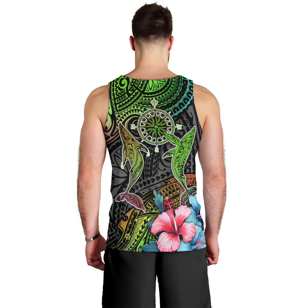 Polynesian Men Tank Top Whales and Compass Gradient Pattern - Wonder Print Shop