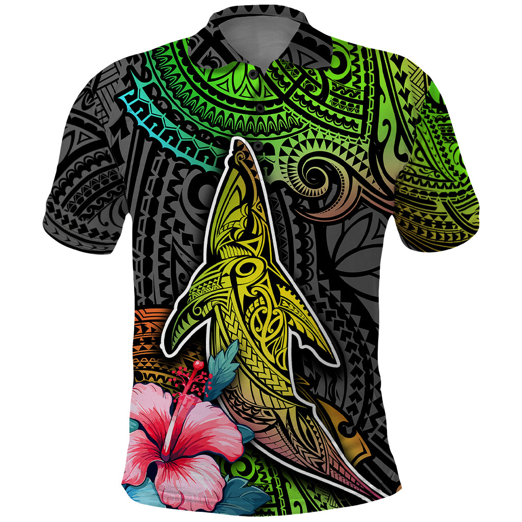 Polynesian Polo Shirt Whales and Compass Gradient Pattern - Wonder Print Shop