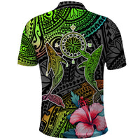 Polynesian Polo Shirt Whales and Compass Gradient Pattern - Wonder Print Shop
