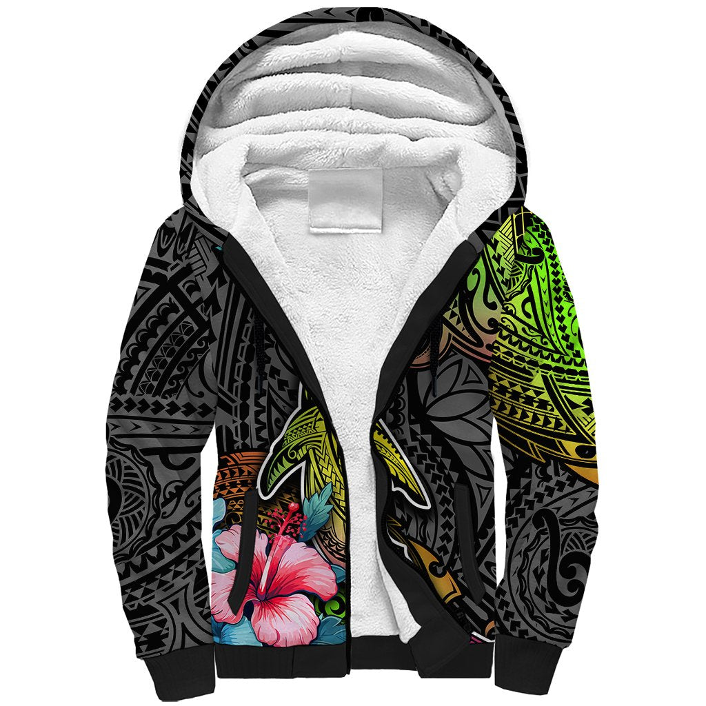 Polynesian Sherpa Hoodie Whales and Compass Gradient Pattern - Wonder Print Shop