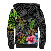 Polynesian Sherpa Hoodie Whales and Compass Gradient Pattern - Wonder Print Shop