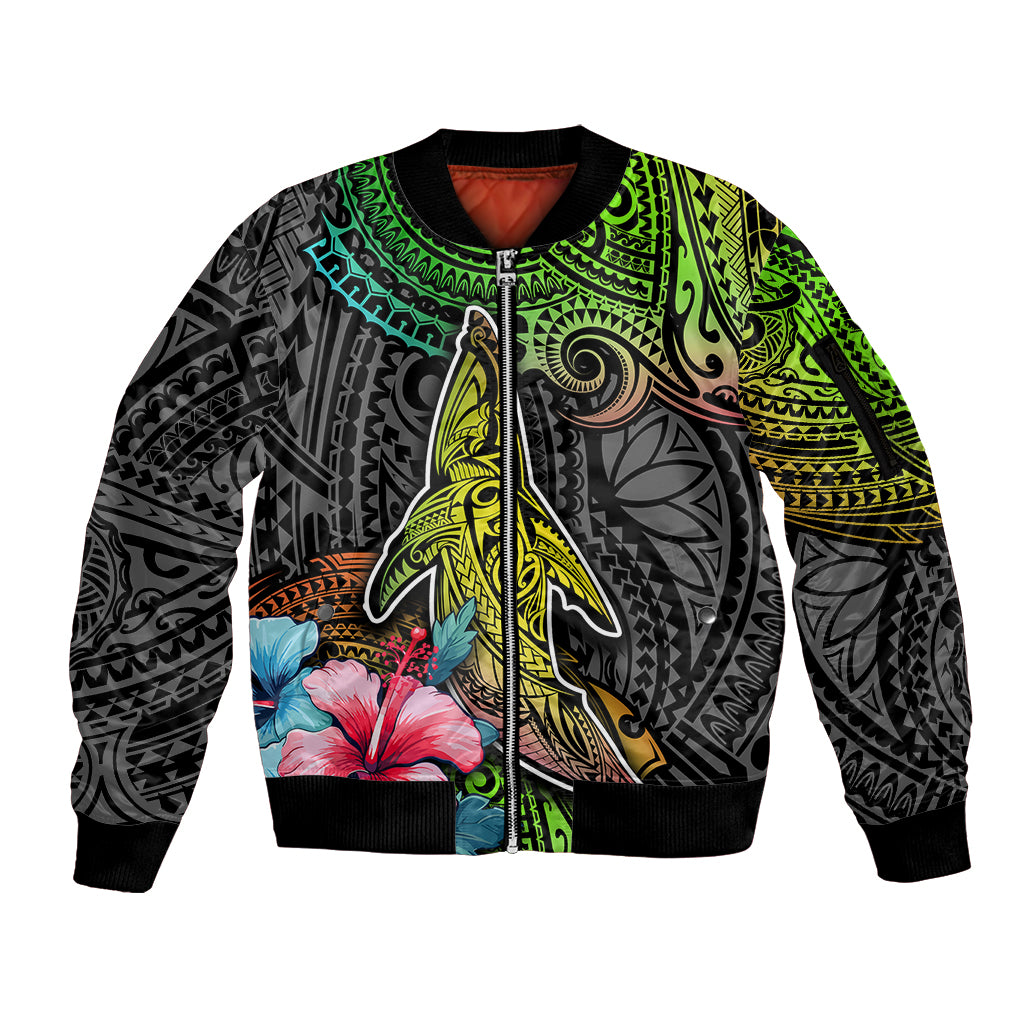 Polynesian Sleeve Zip Bomber Jacket Whales and Compass Gradient Pattern - Wonder Print Shop