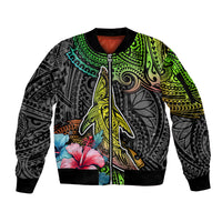Polynesian Sleeve Zip Bomber Jacket Whales and Compass Gradient Pattern - Wonder Print Shop