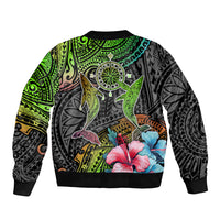 Polynesian Sleeve Zip Bomber Jacket Whales and Compass Gradient Pattern - Wonder Print Shop