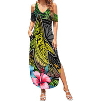 Polynesian Summer Maxi Dress Whales and Compass Gradient Pattern - Wonder Print Shop