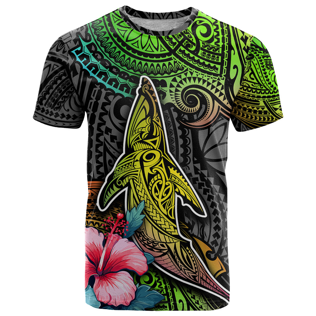 Polynesian T Shirt Whales and Compass Gradient Pattern - Wonder Print Shop