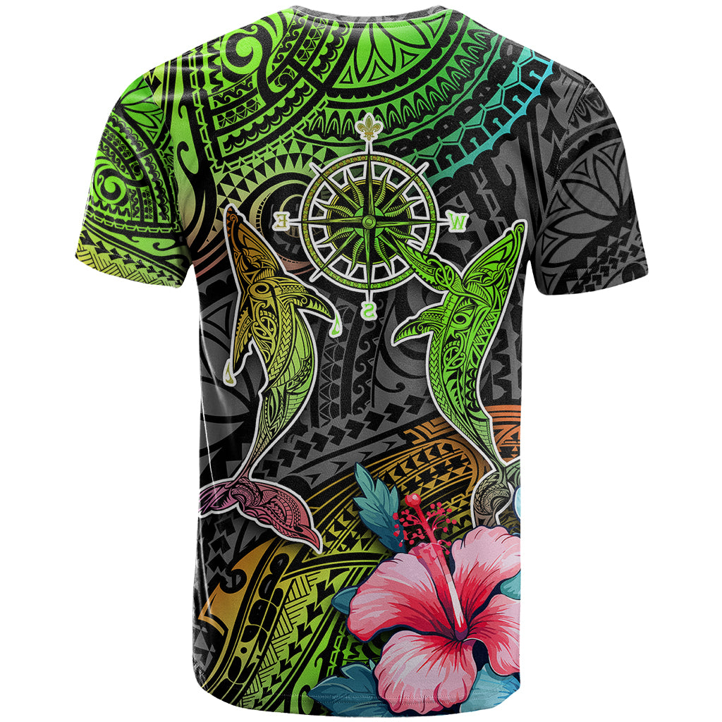 Polynesian T Shirt Whales and Compass Gradient Pattern - Wonder Print Shop