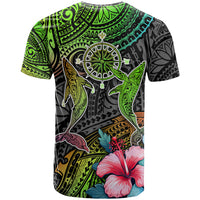 Polynesian T Shirt Whales and Compass Gradient Pattern - Wonder Print Shop