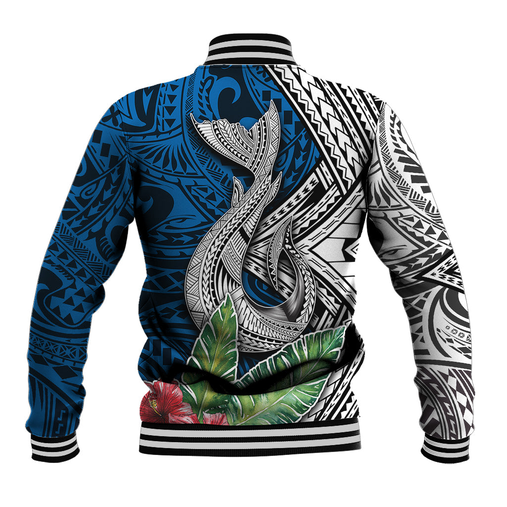 Polynesian Baseball Jacket Whale Pattern and Hibiscus Flowers - Wonder Print Shop