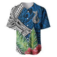 Polynesian Baseball Jersey Whale Pattern and Hibiscus Flowers - Wonder Print Shop