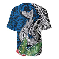 Polynesian Baseball Jersey Whale Pattern and Hibiscus Flowers - Wonder Print Shop