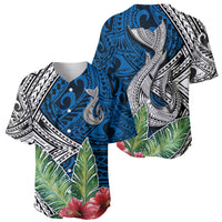 Polynesian Baseball Jersey Whale Pattern and Hibiscus Flowers - Wonder Print Shop