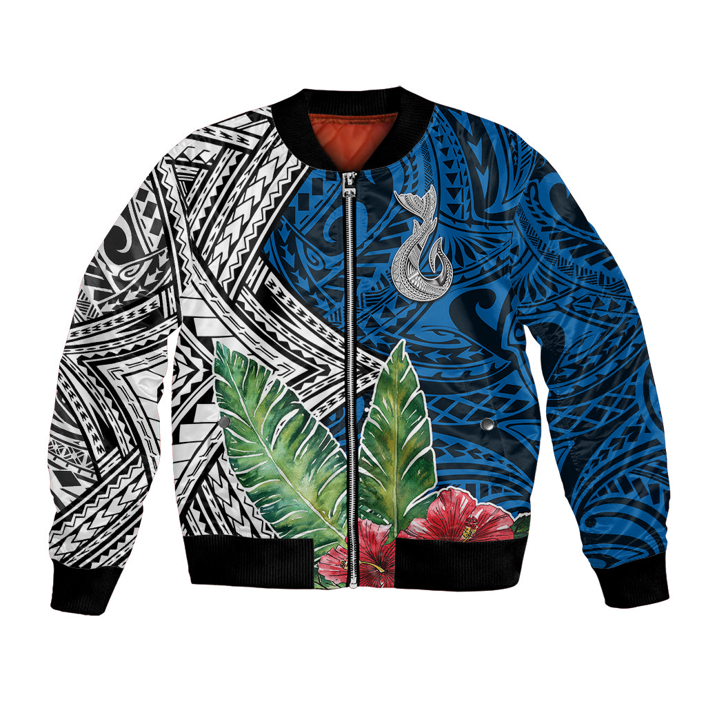 Polynesian Bomber Jacket Whale Pattern and Hibiscus Flowers - Wonder Print Shop