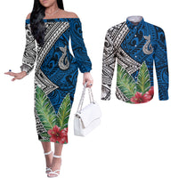 polynesian-couples-matching-off-the-shoulder-long-sleeve-dress-and-long-sleeve-button-shirts-whale-pattern-and-hibiscus-flowers