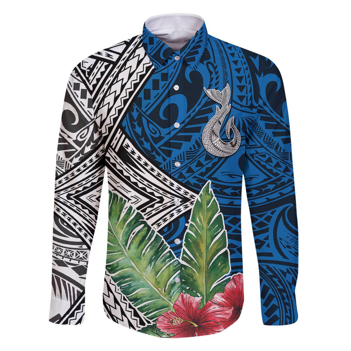 Polynesian Family Matching Long Sleeve Bodycon Dress and Hawaiian Shirt Whale Pattern and Hibiscus Flowers - Wonder Print Shop