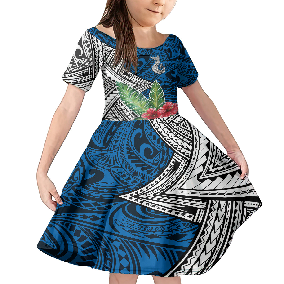 Polynesian Family Matching Mermaid Dress and Hawaiian Shirt Whale Pattern and Hibiscus Flowers - Wonder Print Shop