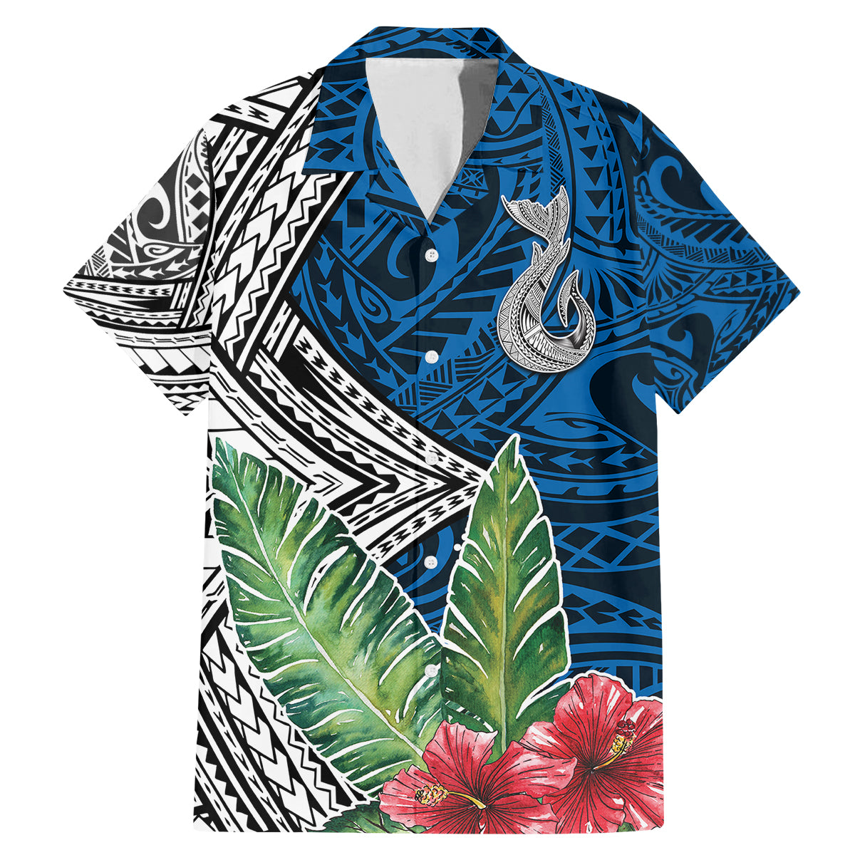 Polynesian Family Matching Mermaid Dress and Hawaiian Shirt Whale Pattern and Hibiscus Flowers - Wonder Print Shop